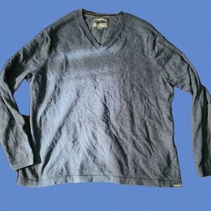 Eddie Bauer Sweater Mens XL Navy Blue V Neck Merino Wool Long Sleeve